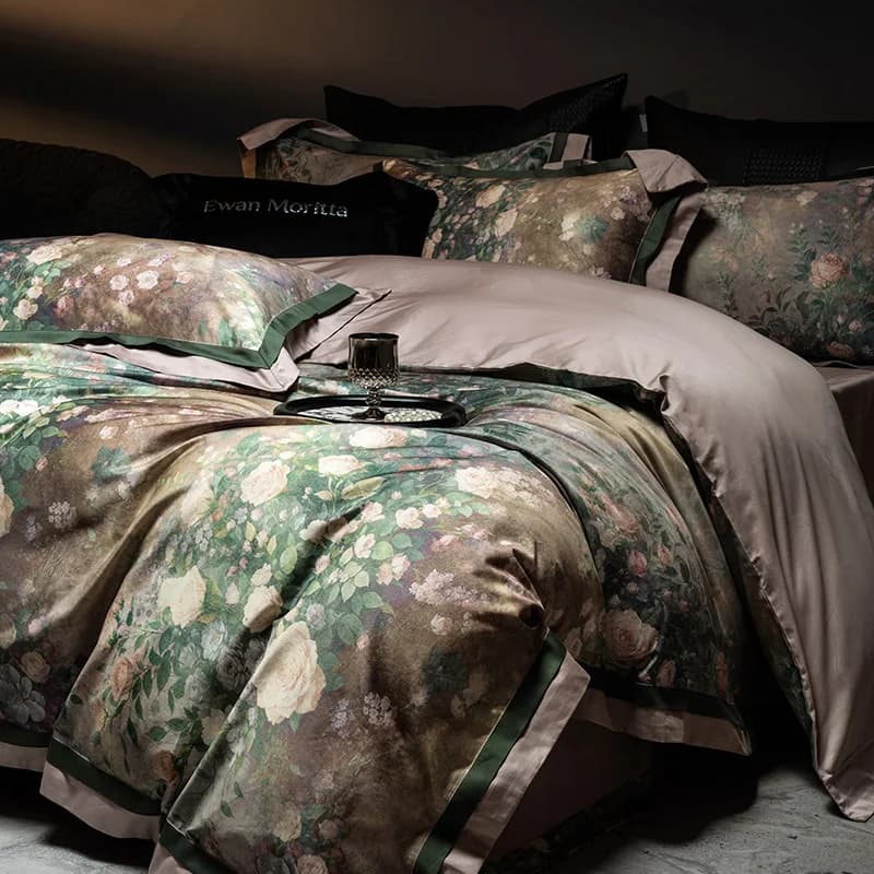 Set di biancheria da letto 4 pezzi in cotone egiziano 1000TC con stampa floreale vintage, set copripiumino, lenzuolo con angoli e federe, misura Queen/King