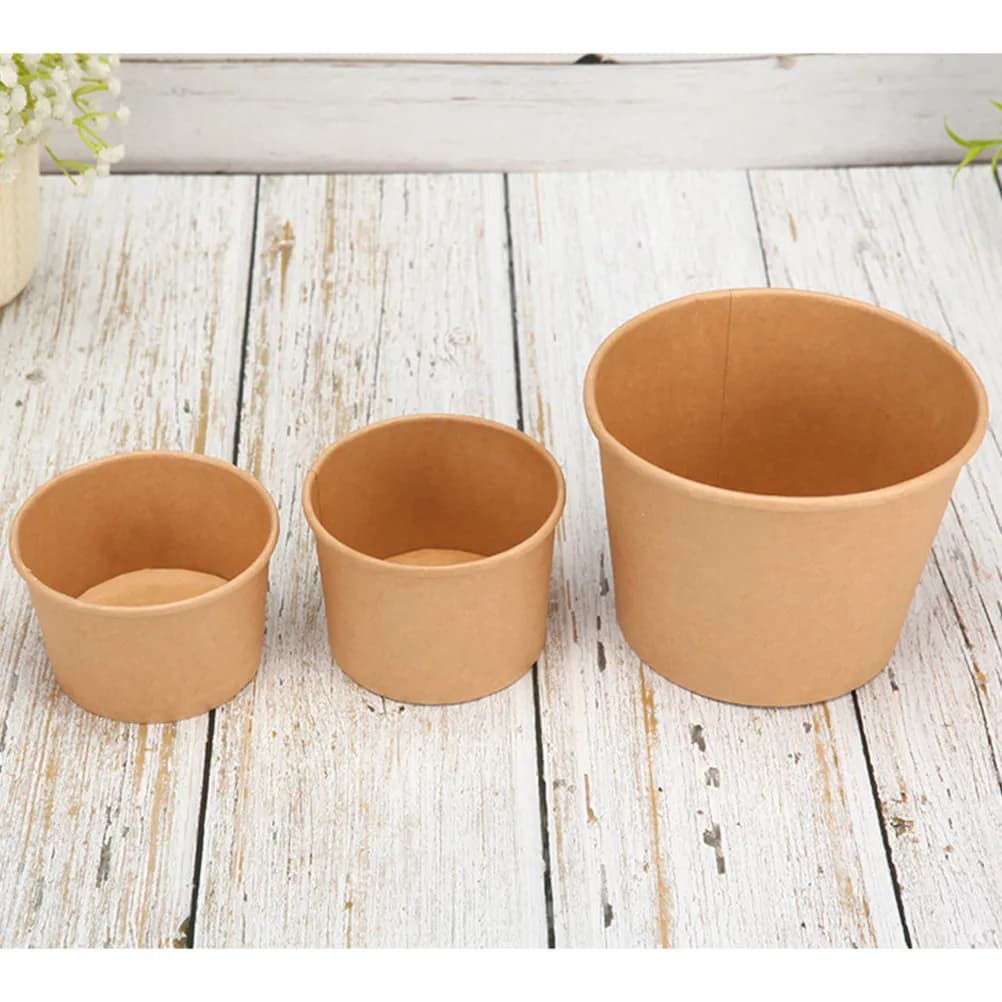 50Pcs Disposable Kraft Paper Soup Cups Thickened Oil-Proof Lids Ideal for Hot Soups Stews Yogurt Takeout Food Containers