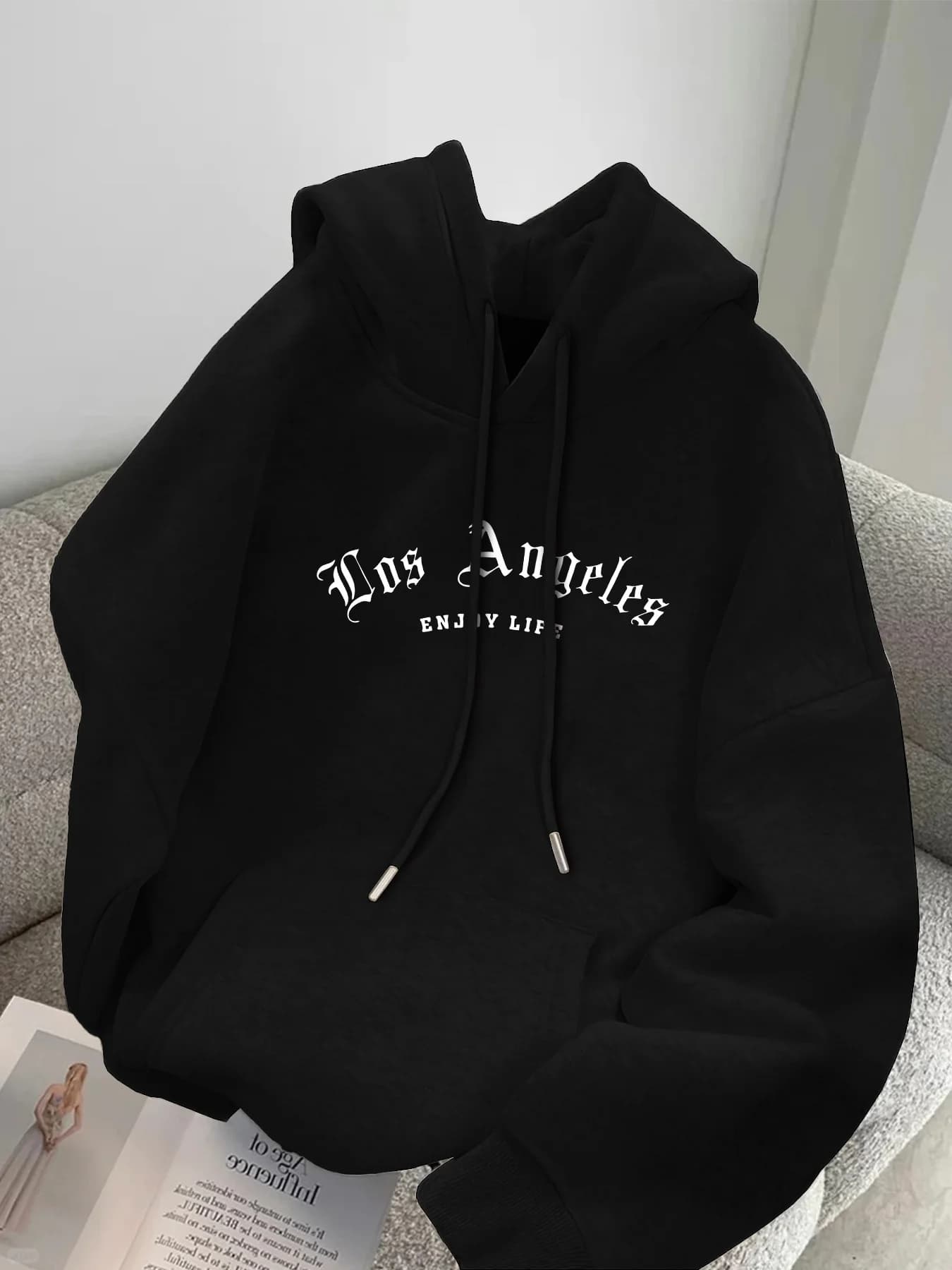 Felpa con cappuccio da uomo Los Angeles Plus Size, manica lunga, autunno inverno, casual accogliente