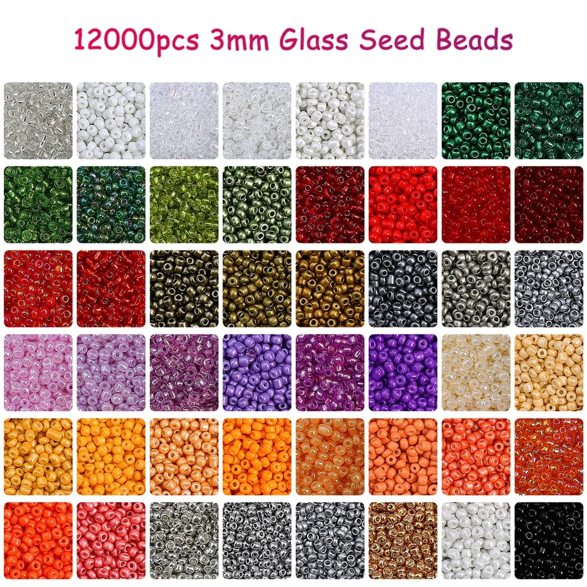 12000pcs 3mm Glass Round Seed Beads Kits Scattered Beads DIY Handmade Bracelet Necklace Christmas Halloween Holiday Gifts