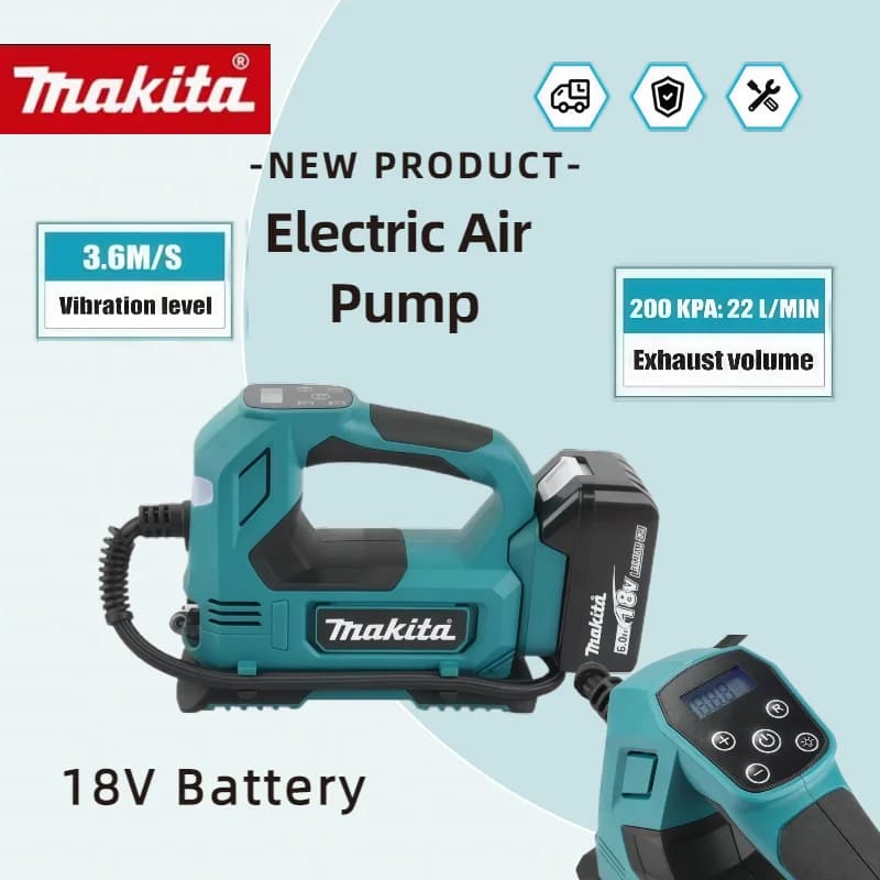 Pompa ad aria senza fili Makita: Gonfiatore portatile per pneumatici con display digitale per auto e moto