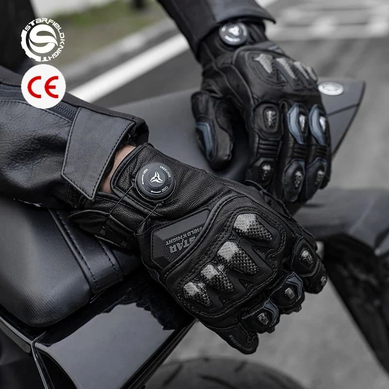 Motorcycle Knob Leather Carbon Fiber AntiSlip Riding Gear Gloves Motorbike Protective Gloves Four Seasons Universal Touch Screen