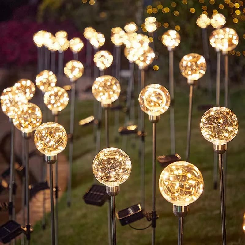 Lampada da terra solare con sfera di cristallo, luce di tarassaco, impermeabile, giardino, Natale, decorazione di nozze, prato esterno, percorso, cortile, patio