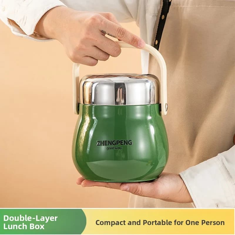 Contenitore Termico Portatile a Doppio Strato per Pranzo, Separatore per Pasti, Contenitore per Alimenti in Acciaio Inossidabile, Carino per Casa, Ufficio, Scuola
