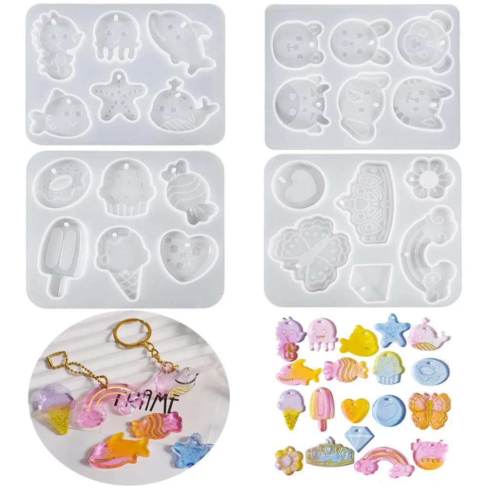 Stampo fai da te portachiavi in resina di cristallo stampo in silicone Natale 6 pezzi caramelle gelato arcobaleno farfalla vita marina ciondolo animale