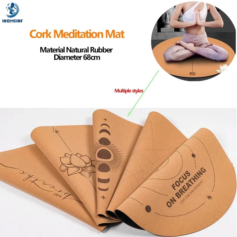 Tappetino in gomma naturale in sughero da 68 cm Cuscino da meditazione ispessito da 5 mm Cuscino da seduta Tappetino da yoga piatto rotondo Traspirante assorbente del sudore