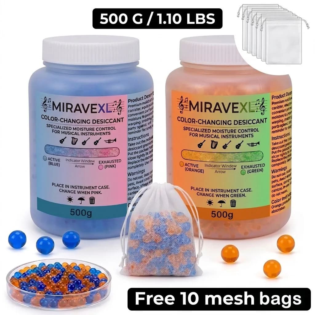 MIRAVEXL Gel di Silice a Cambio Colore 500g, Assorbitore di Umidità Riutilizzabile per Conservazione di Chitarre, Violini, Armoniche e Strumenti Musicali