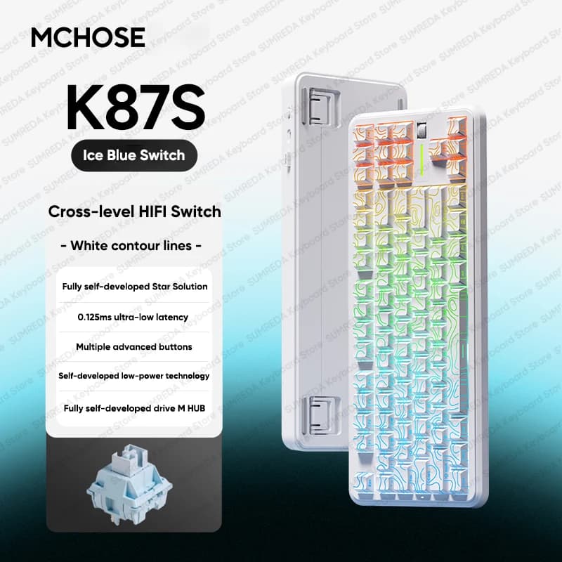 MCHOSE K87S Tastiera meccanica wireless 8K Guarnizione RGB 10000mAh Bluetooth 2.4G Tastiera da gioco cablata Accessori per PC ​ SOCD TGL CB
