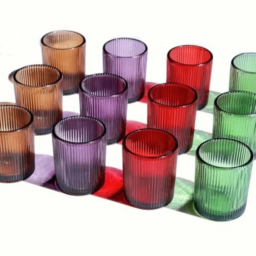 Set di 24 Portacandele Tealight Multicolore, Portacandele Vintage in Vetro Scanalato per Arredamento, 4 Colori di Portacandele Votive