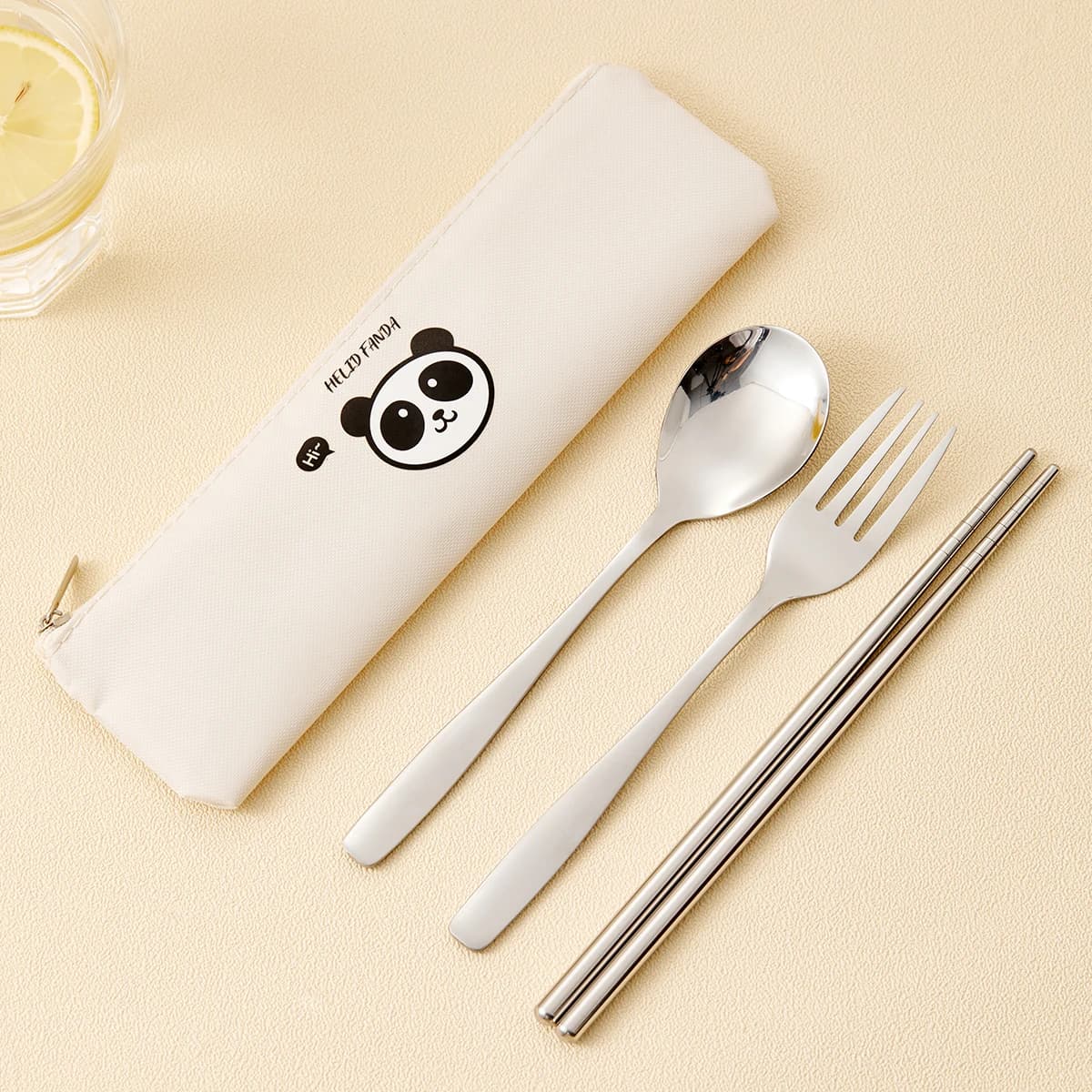 WORTHBUY Set di stoviglie portatili da esterno con borsa per posate impermeabile Set di stoviglie in acciaio inossidabile 316 Set da tavola riutilizzabile