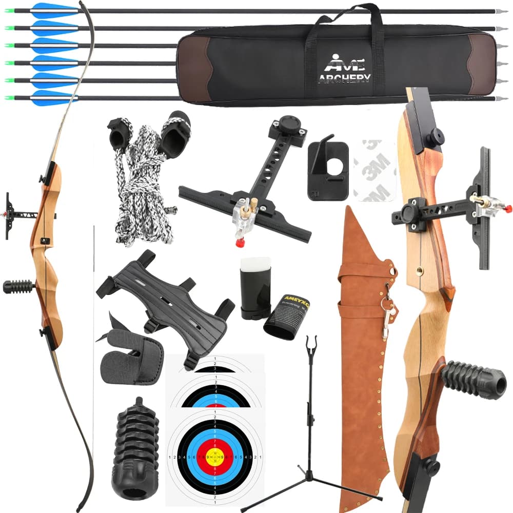 Arco ricurvo da 68 pollici 20-40 libbre Riser in legno diviso Freccia in carbonio Arco da takedown Mano destra Tiro con l'arco Tiro al bersaglio Pratica Arco da caccia
