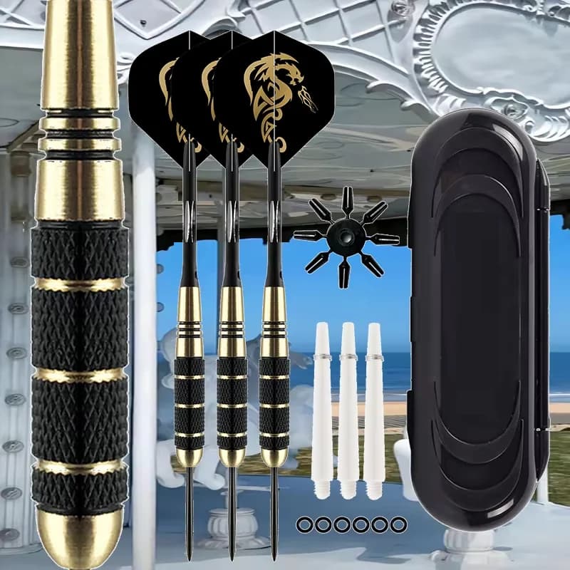 3 pezzi 24g freccette professionali con punta in acciaio barili in ottone con aste per freccette in alluminio per giochi di freccette colore nero