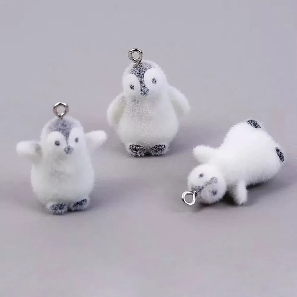 5 pezzi floccati piccoli ciondoli in resina pinguino ciondolo animale catenelle per telefono fai da te portachiavi orecchino accessorio per risultati di creazione di gioielli