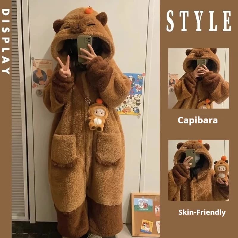Costume Invernale da Capibara, Vestito Cosplay per Adulti, Kigurumi Unicorno, Pigiama Anime, Camicia da Notte per Halloween, Abbigliamento da Notte Cartoon