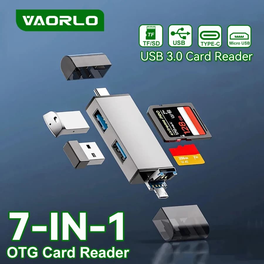 Lettore di schede 7 in 1 USB 3.0/USB 2.0/Micro USB/Tipo C per scheda di memoria SD TF Adattatore per unità flash per PC Accessori per laptop Lettore di smart card multifunzione