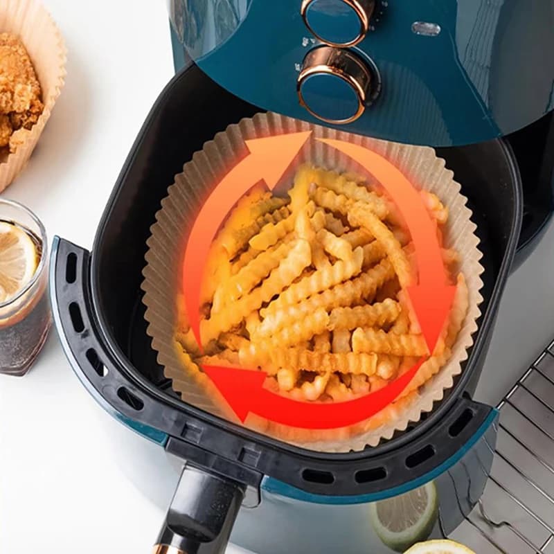 25/50 Pezzi Fogli di Carta Monouso per Friggitrice ad Aria, Antiaderenti e Anti-olio, Rotondi, in Carta Forno, Accessori da Cucina