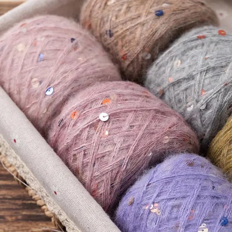 Ago per asta in mohair con paillettes intrecciate a mano, filato multicolore, filo per maglione a mano, 50 g/rotolo