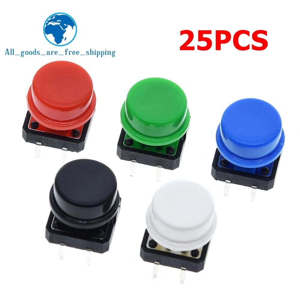 25PCS Button switch Momentaneo 12*12*7. 3 MM Micro Switch Button + 25PCS Touch Cap (5 Colors) for Arduino Switch