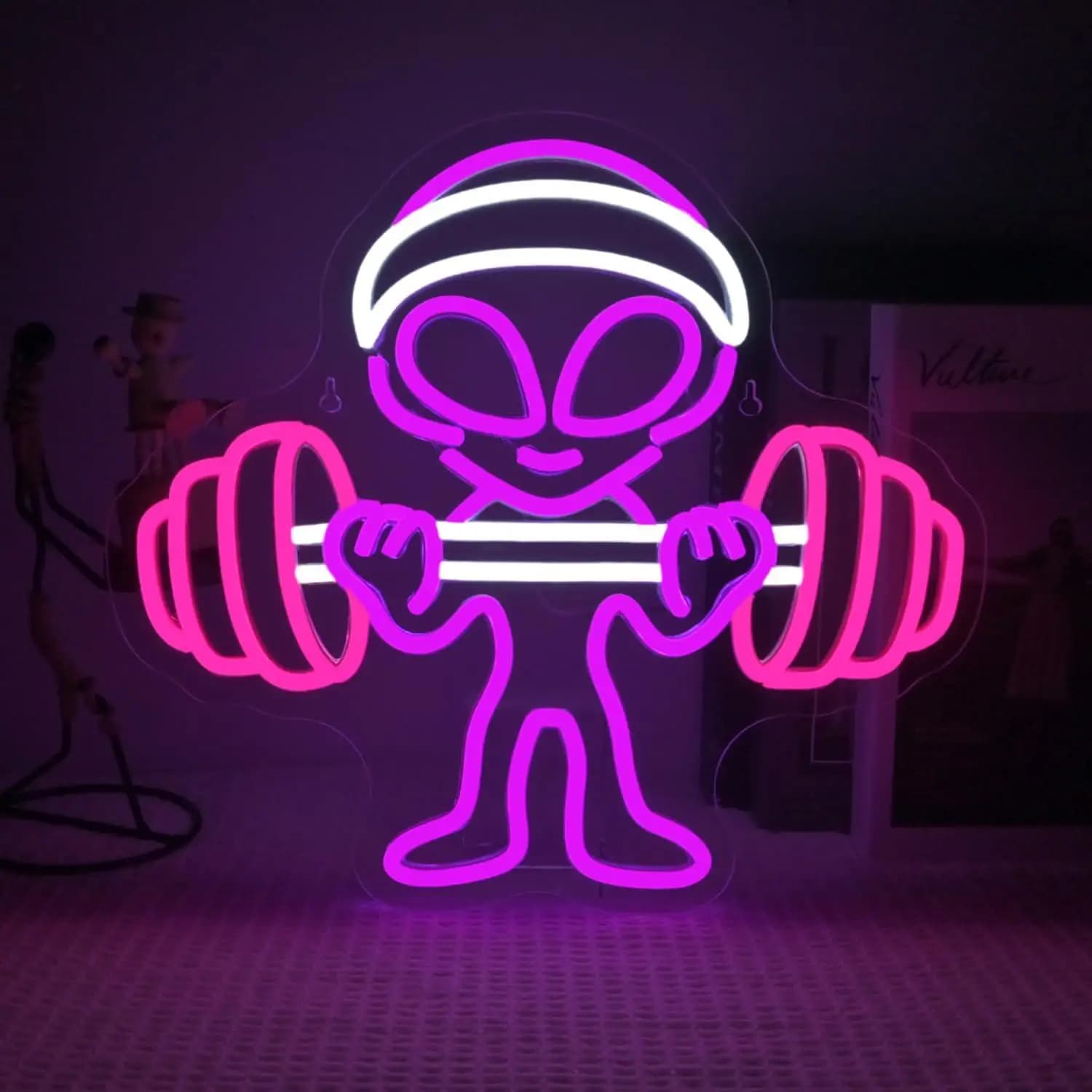 Insegna al Neon a Forma di Alieno con Manubrio, Luci LED USB Dimmerabili per Negozio, Bar, Man Cave, Sala Esercizi, Camera da Letto, Stanza dei Ragazzi, Sala Giochi, Decorazione
