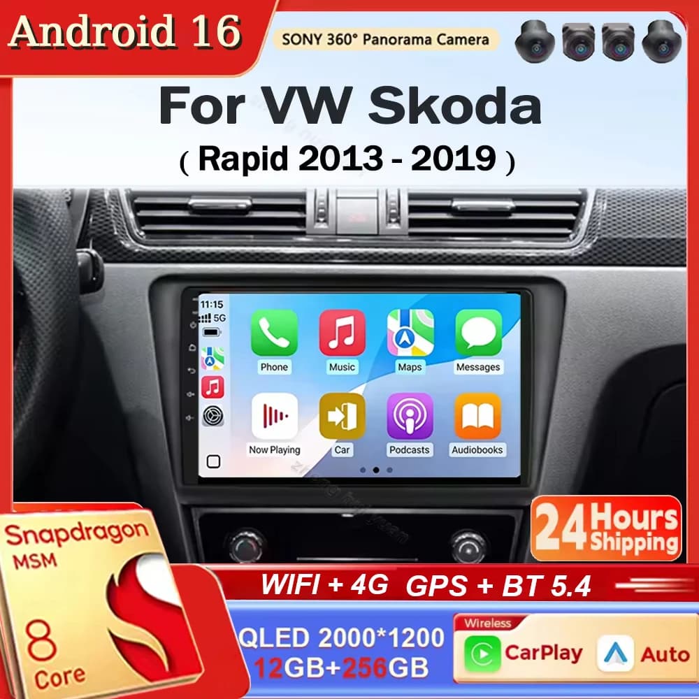 Per VW Skoda Rapid 2013 2014 2015 2016 2017 2018 2019 Android 15 Radio GPS Multimediale Per sedile Toledo 2015-2018 carplay RDS WIFI