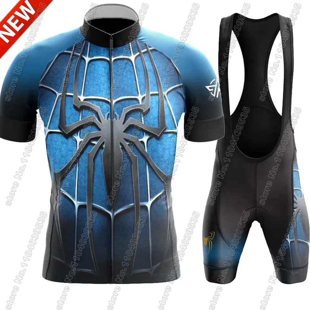 Bike Knit Spiderful 2024 Short Sleeve Set Red Men's Clothing Blue Bike Shirt Road Bike Jumpsuit Shorts with MTB Maillot Suspenders