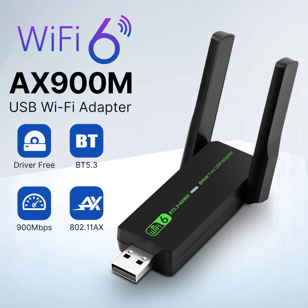 USB WiFi 6 AX900 Bluetooth Adapter 2in1 Dongle Dual Band 2.4G/5GHz Bluetooth5.4 For Desktop Laptop Win 10/11 With 5db Antennas