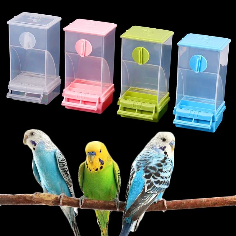 Automatic Hanging Pet Bird Feeder Food Container Splash Prevention for Parrots Starlings Tiger Skin Peony Design