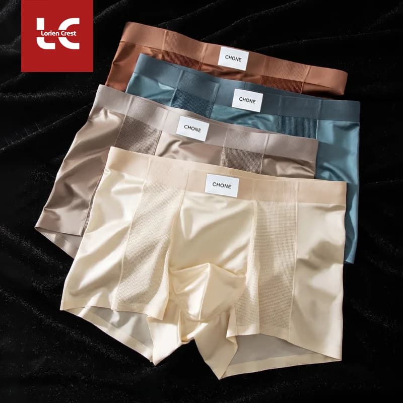 3pcs Luxury Men's Satin-Like Ice Silk Boxers Summer Breathable Air-Conditioned Underwear Lightweight Trunks New