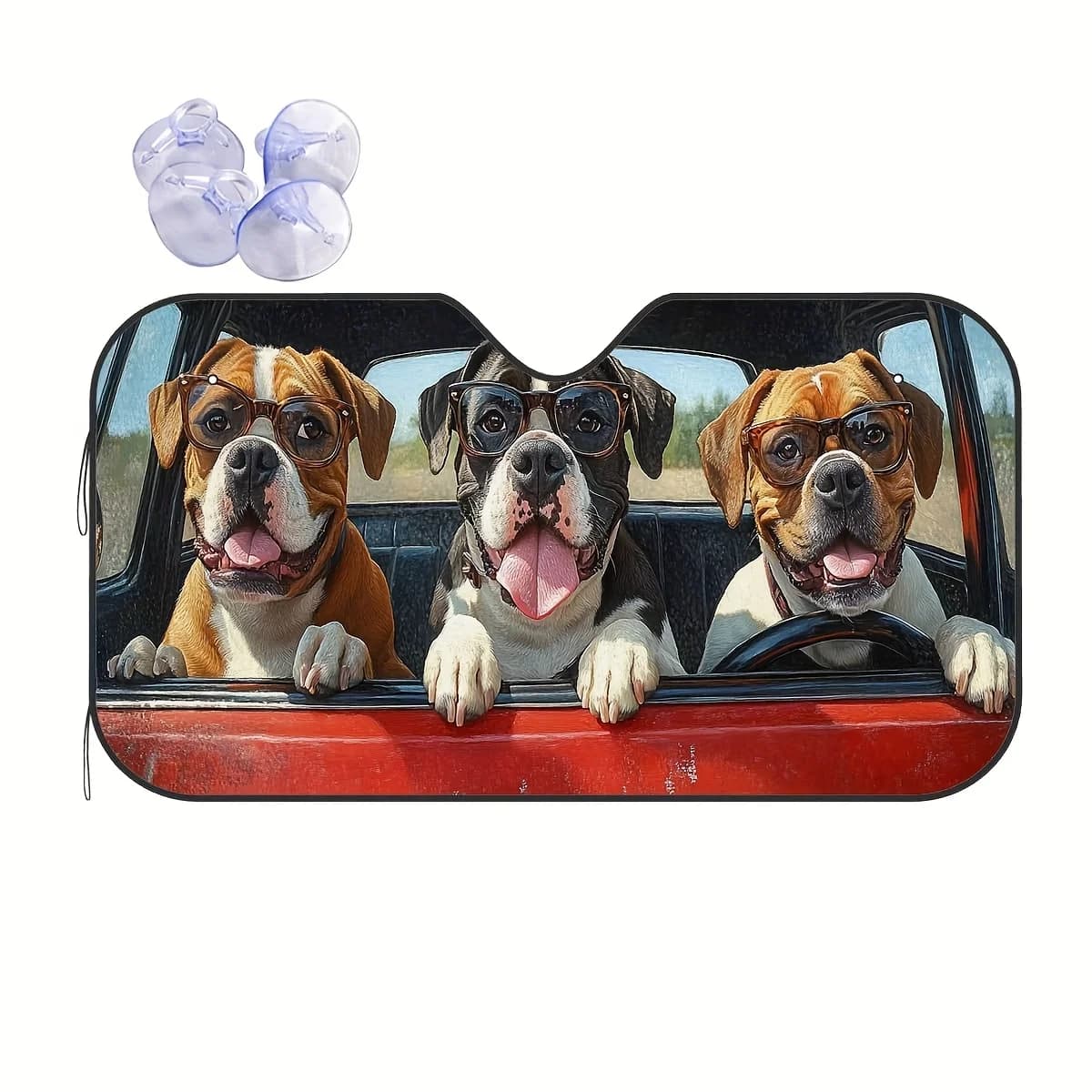 1pc Divertenti cani boxer in occhiali alla moda Parasole per auto - Visiera parasole adatta per parabrezza, protezione UV e dal calore, Interni auto facili da installare
