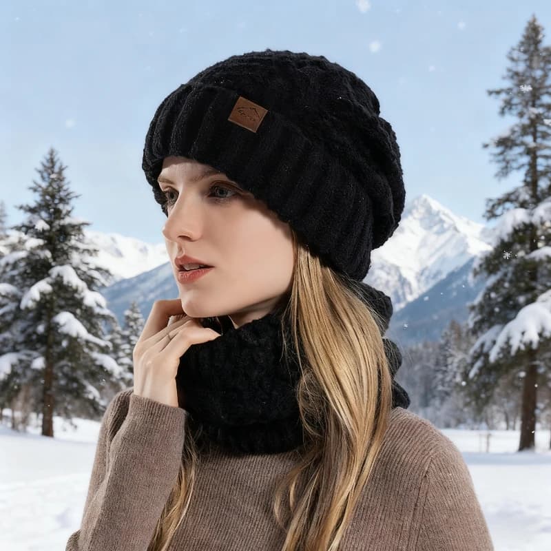 Set cappello e sciarpa invernale addensato da 1 pezzo, berretto e scialle con protezione per le orecchie per uomo donna, attrezzatura per la stagione fredda per coppia unisex, Natale