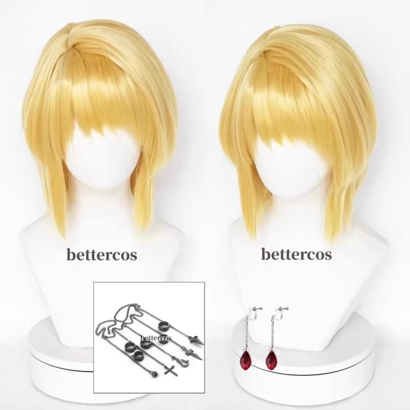 High Quality Anime HUNTERXHUNTER Kurapika Cosplay Wig Short Golden Blond Scalp Heat Resistant Synthetic Hair Wigs + Wig Cap