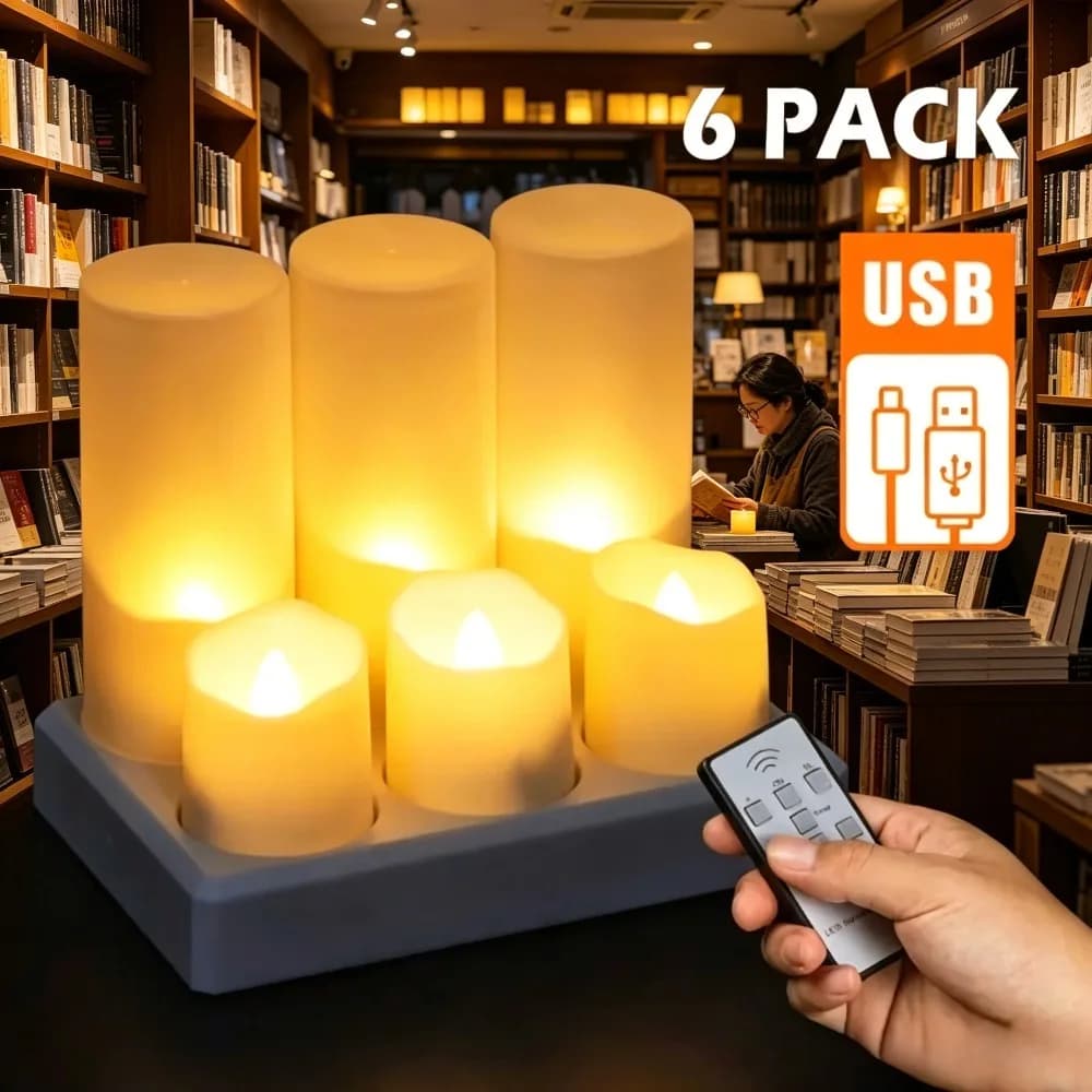 Set di 6 Candele LED Ricaricabili Senza Fiamma con Telecomando, Candele a Colonna Realistiche per Matrimoni, Feste e Decorazioni Domestiche