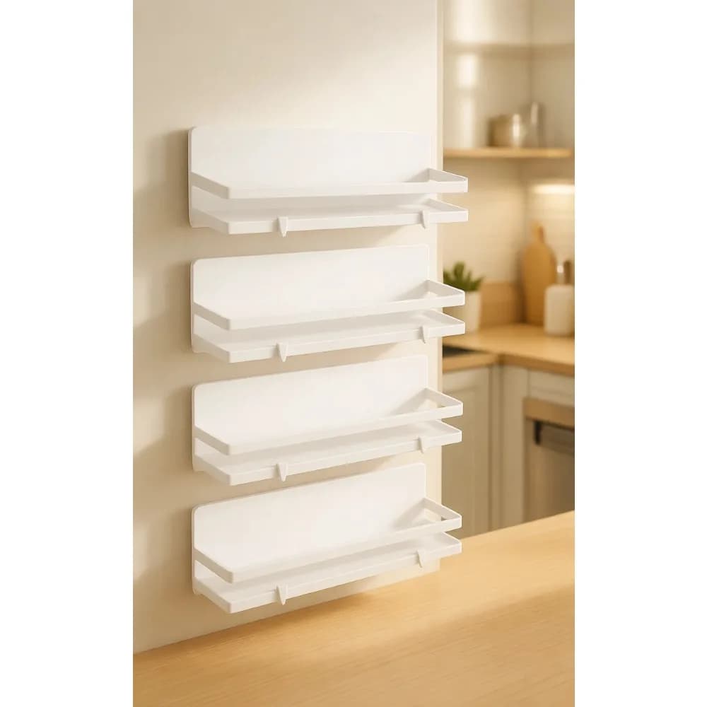 Set di 4 Portaspezie Magnetici Mobili per Frigorifero o Forno a Microonde, Bianchi