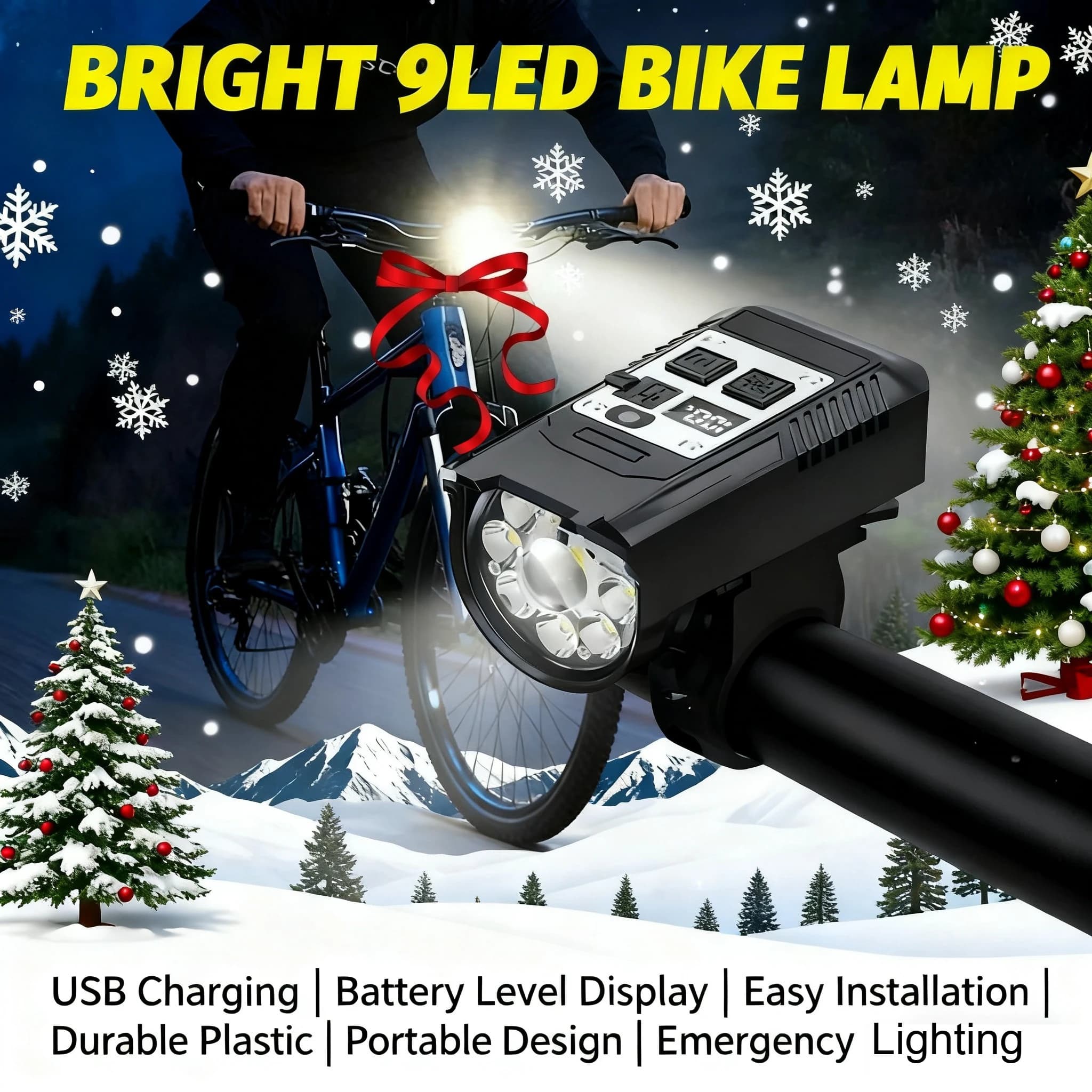 Faro per bicicletta a 9 LED Lampada frontale per bici portatile ricaricabile luminosa Luci per manubrio ultraleggere Torcia per ciclismo impermeabile