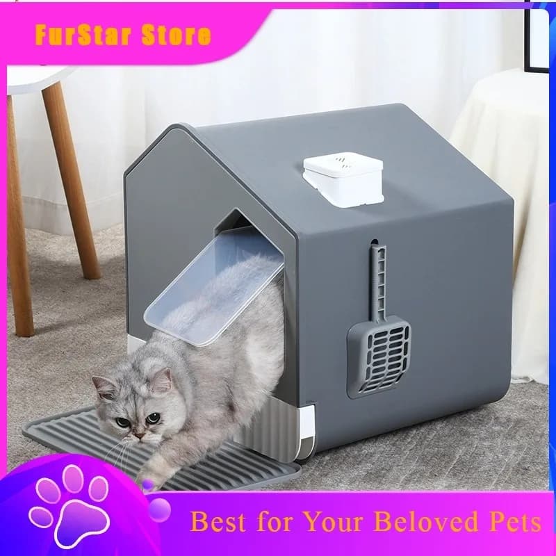 FurStarNew House-Shaped Extra Large Fully Enclosed Drawer Cat Litter Box, Anti-Splash Odor Control Kitty Toilet For Kittens & Ca