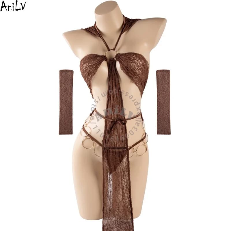 AniLV Costume Regina del Deserto Egiziana, Lingerie Sexy, Abito con Cappuccio, Pigiama Erotico, Outfit Provocante, Costume per Cosplay