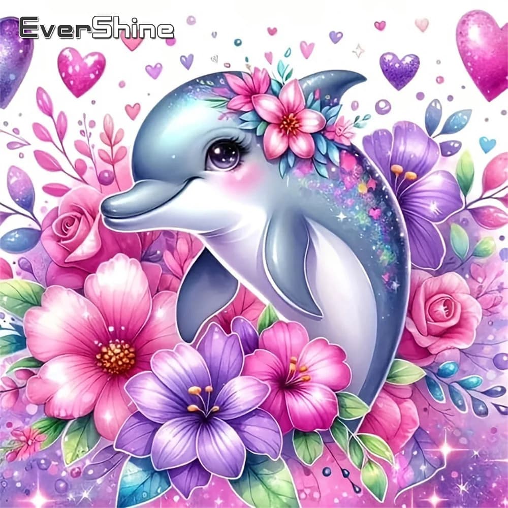 Evershine Mosaico Diamantato Animale, Pittura Animale Delfino, Forniture Artigianali Fai da Te in Acrilico, Ricamo Fiore Giglio, Regalo per Bambini