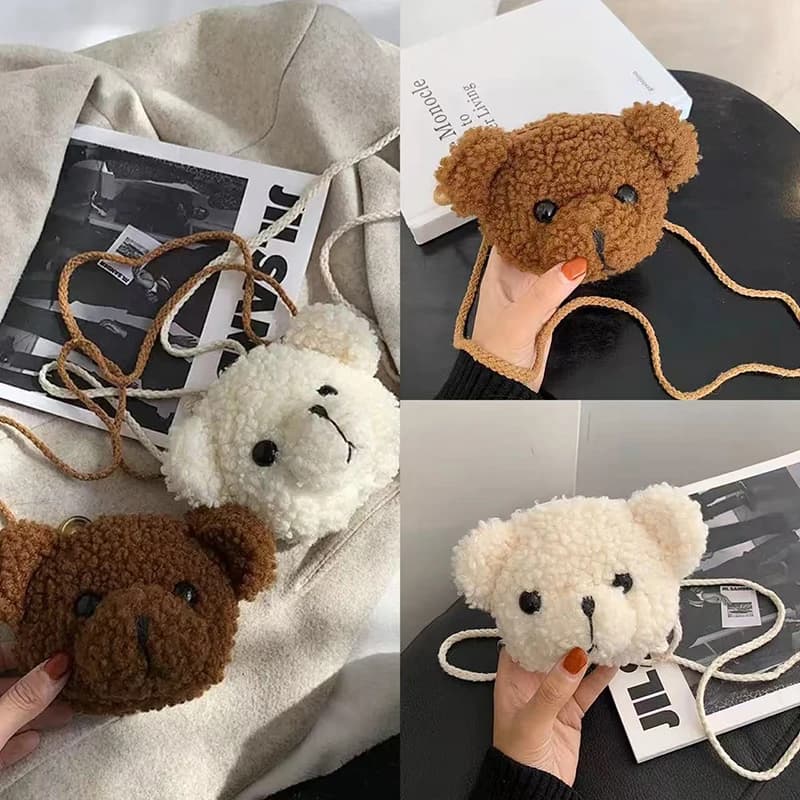 Borsa a tracolla in peluche con orso carino Borse a tracolla per cartoni animati per bambini Borse in peluche per bambini Kawaii Borsa a tracolla per animali di peluche per bambine