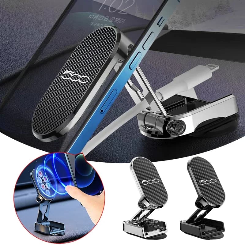 720 ° Supporto per telefono magnetico per auto pieghevole in metallo rotante per Fiat 500 Abarth FR Grande Punto Croma 194 Stilo Palio Bravo Doblo