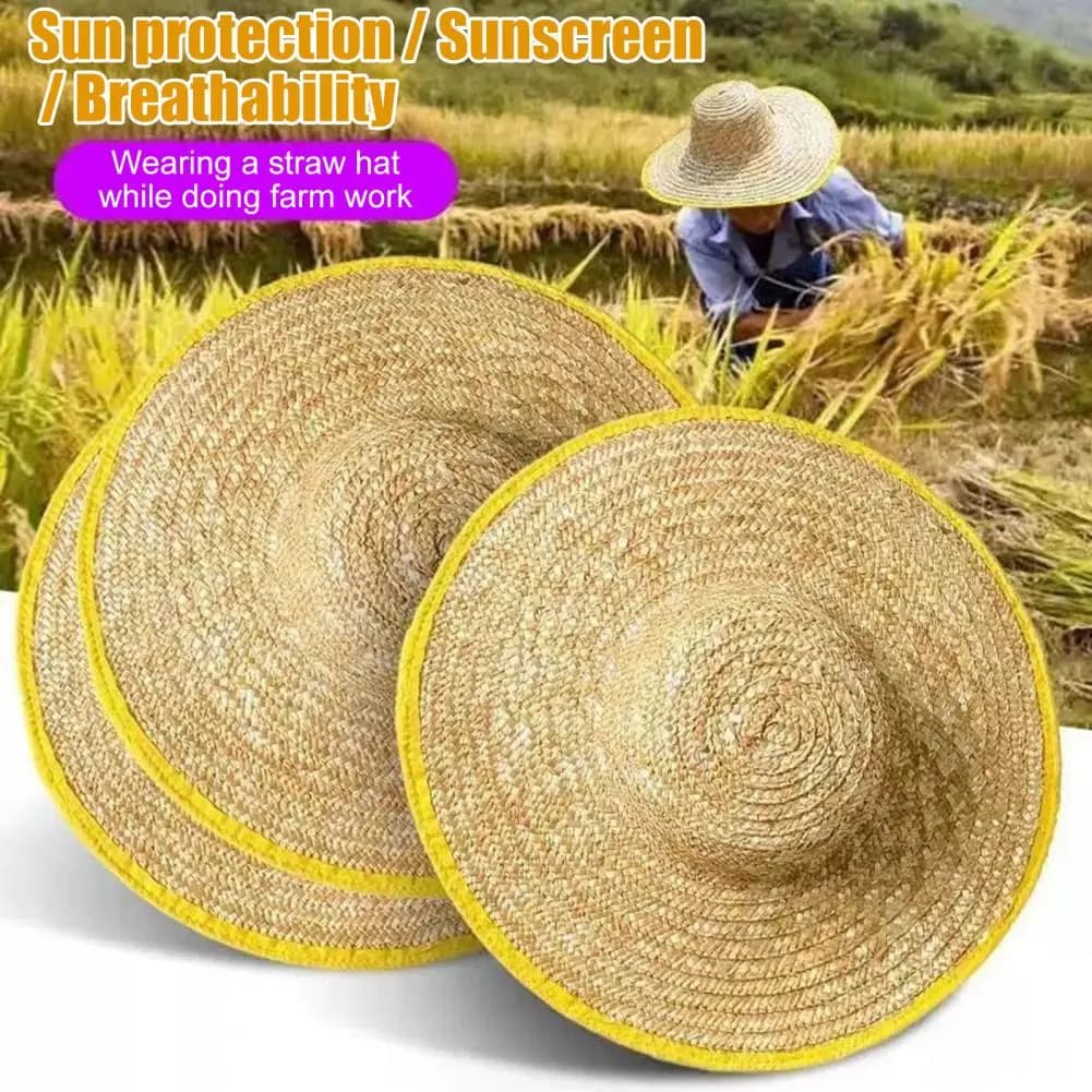Lightweight Straw Hat Outdoor Work Hat Sun Protection Wide Brim Straw Hat Lightweight Breathable Natural with Adjustable Strap