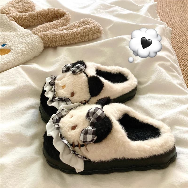 Cute Fluffy Fleece Lined Indoor Slippers Women's Winter Ins Style Covered Toe Cotton Slippers Soft Cozy Home Shoes