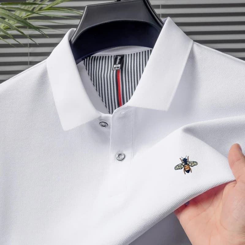 100% Pure Cotton T-Shirt Summer New Men's Short Sleeve Casual Comfortable Breathable Polo Shirt Exquisite Bee Embroidery Top