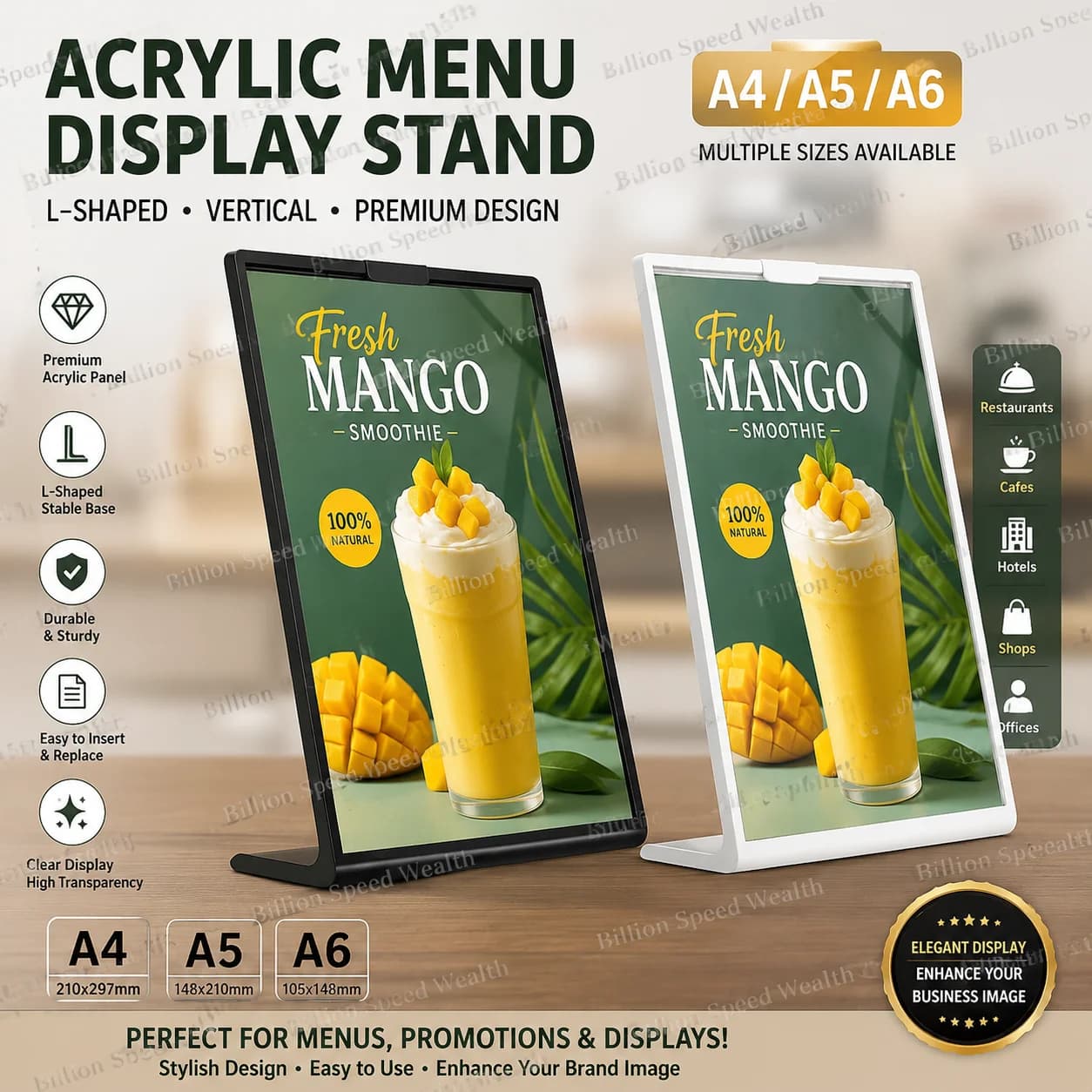Espositore per menu con pannello acrilico A4 A5 A6, menu catalogo targa da tavolo in plastica di fascia alta con scheda da tavolo verticale a forma di L