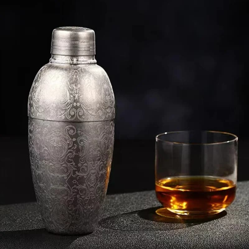 Barman Boston con motivo inciso a specchio in acciaio inossidabile 304, vaso da neve inciso con shaker americano