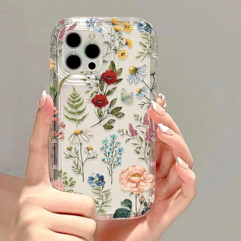 Custodia per telefono con foglie e fiori per iPhone 13 Custodia per iPhone 17 16 15 11 12 14 Pro Max 16E 17 Air 8 7 Plus SE XR Cover morbida trasparente in silicone