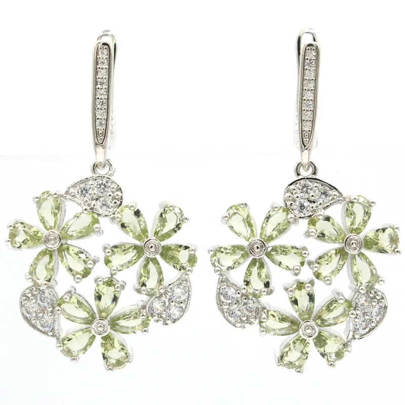40x22mm Fiori accattivanti Forma Verde Ametista Rosa Kunzite Bianco CZ Ciondolo in argento da sposa da donna