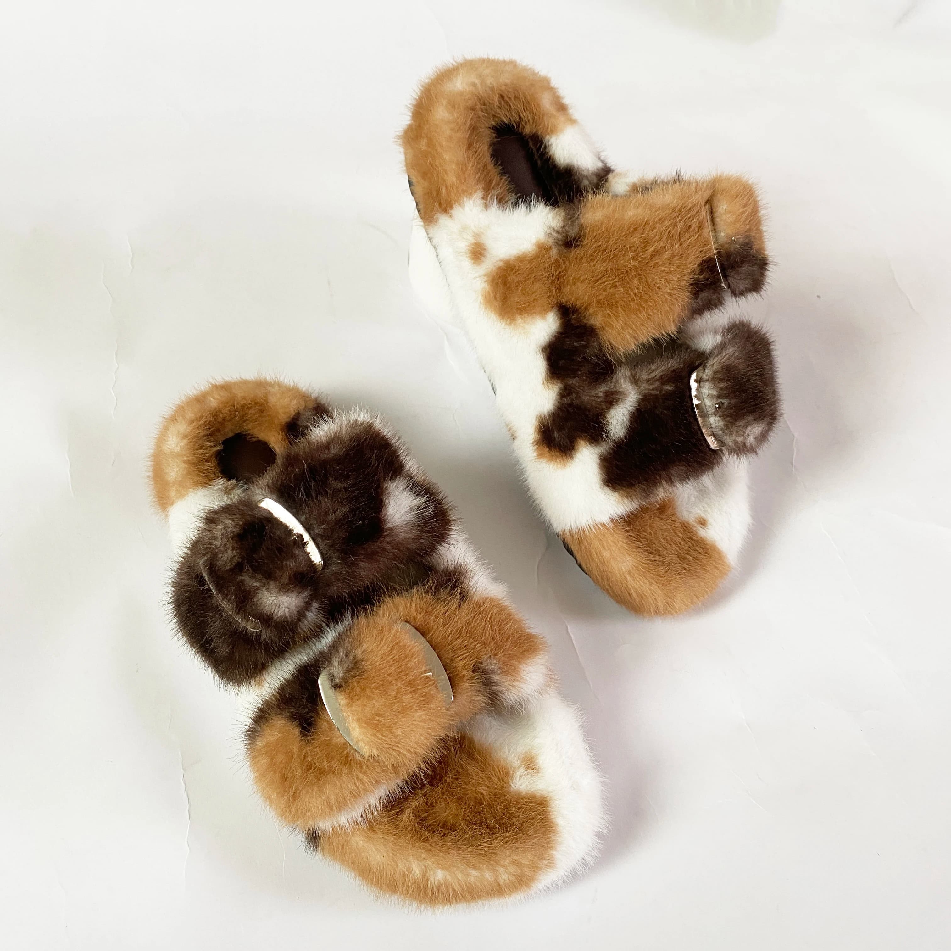 Women's Sandals Slippers Luxury Faux Mink Fur Slipper Mules Shoes for Woman Slides Flats Comfortable Indoor Outdoor Fur Slippers