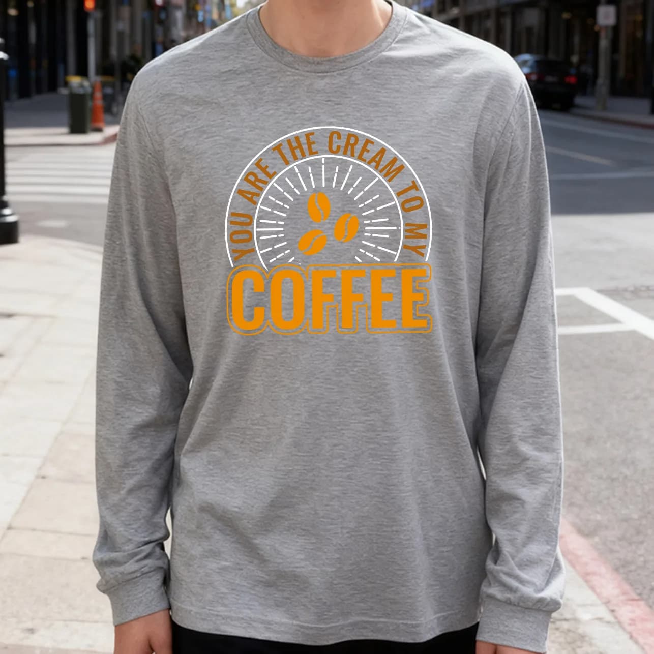 Men's Long Sleeved T-shirt You Are the Cream 180g 100% cotton printed casual crew neck to wear every day soft and breathable
