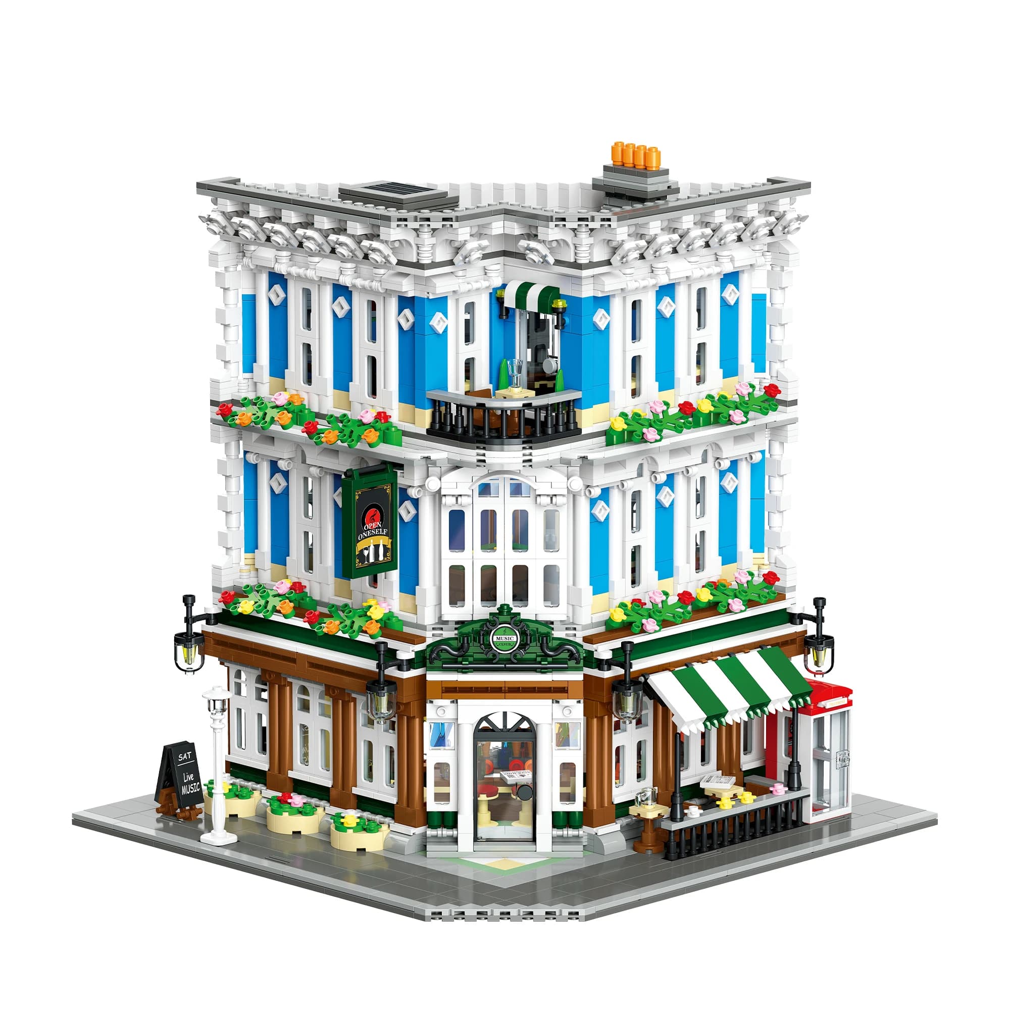 Set di Costruzioni Serie Scena di Strada con Club Musicale, 2897 Pezzi, Modello da Assemblare, Giocattolo Creativo Educativo, Regalo per Bambini