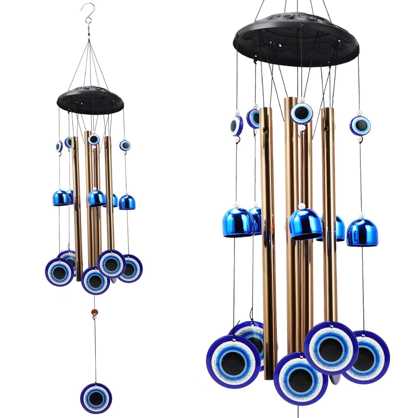 YEBON Blue Evil Eye Amulet Wind Chimes Bells Outdoor Decor,Metal Windchimes for Garden Patio Backyard Home Decor